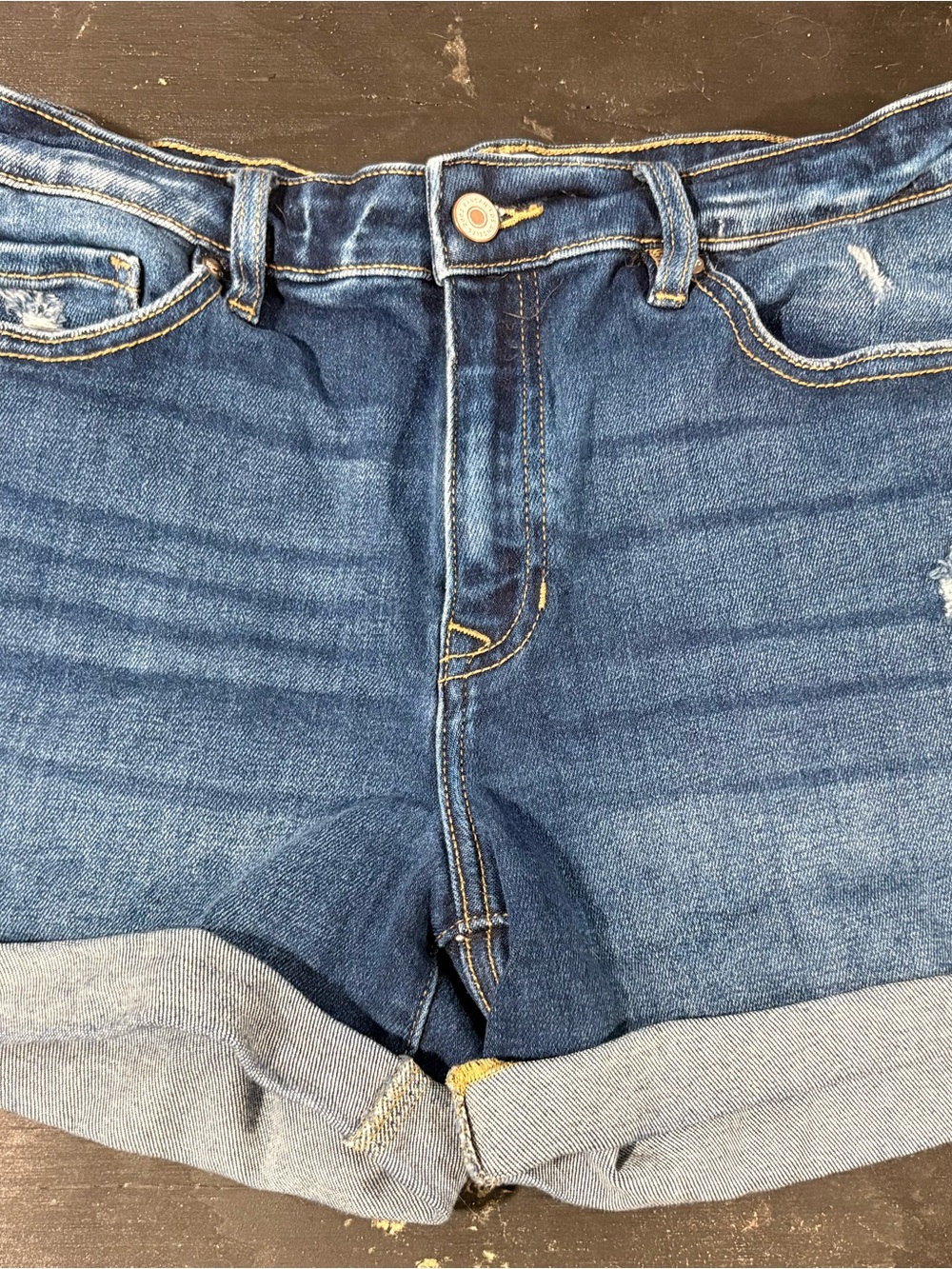 KanCan Dark Blue Rolled-Hem Denim Shorts